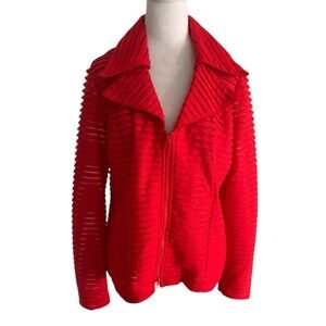 Clara Sun Woo Women’s Large Vibrant Red Collared Zip Front Blazer Jacket Holiday